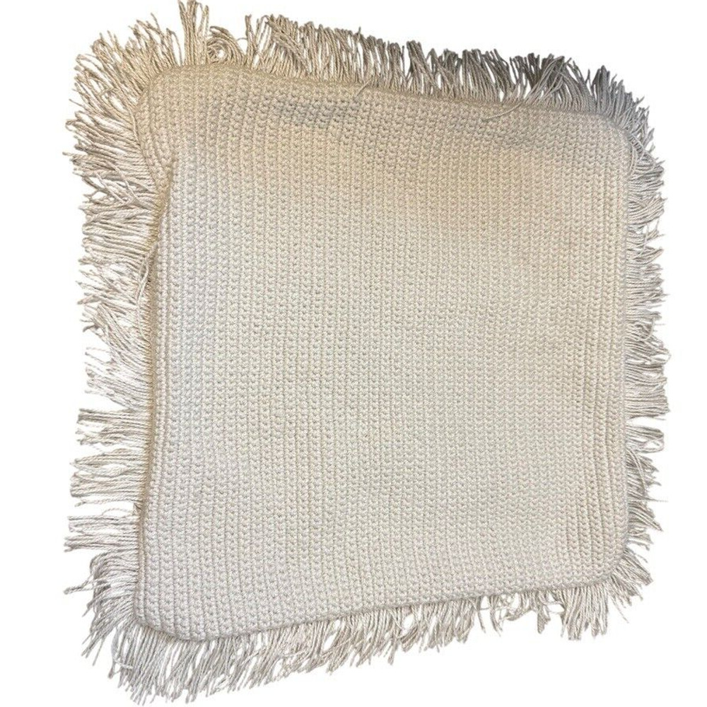 Crate & Barrell Ivory Woven 20x20" Square Throw Pillow Cover Tightweave Crochet